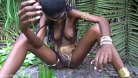 african native beauty cooks fresh meal deep in jungle kitchen