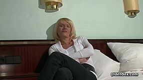 mature blonde milf teases with first casting vibrator play in stockings