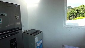 i pound the sexy latina repairman like a whore in kitchen while husband waits