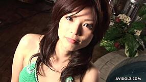 Naughty Kurumi Katase strokes hard cock wildly uncensored Japanese style