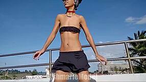 skinny latina bunny dances topless flashing hairy pussy outdoors