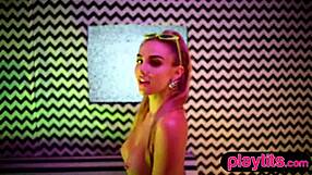 busty blonde milf strips fishnets showing pierced tits fat ass