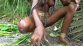 african native beauty cooks fresh meal deep in jungle kitchen
