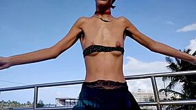 skinny latina bunny dances topless flashing hairy pussy outdoors