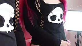 oh god redhead shemale pinky cums hard in mirror lingerie solo play