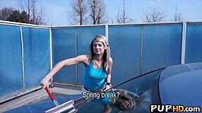 A hot teen gets spied on then picked up for public outdoor pov fucking