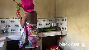 house help petite ebony maid caught cooking. i ride her tight ass in kitchen secretly