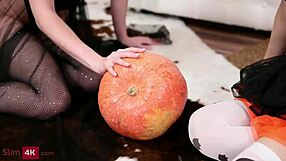 halloween teen 18+ bends over for anal pounding in steamy ffm compilation