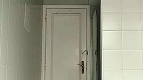 a sexy guy slips into the bathroom at the beach pulls down his black shorts and carefully shaves his smooth body