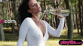 petite german milf undresses fully naked in forest