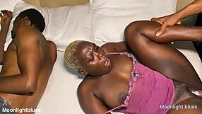 Horny ebony bbw housewife cheats on sleeping husband with rough big black cock on christmas bed