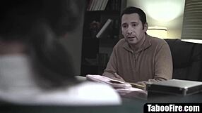 troubled teen bends over for counselor's rough pussy lick after class.