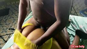 Juicy black babe bent over takes doggystyle pounding till dripping wet