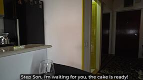 stepmom shocks stepson with anal birthday fuck and creamy cake surprise