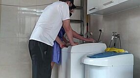 Housewife flashing big ass at repairman fixing washer you watching?