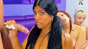 3 Sluts Worship Big Cock with Deepthroat Blowbang