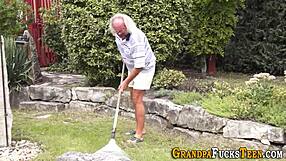 teen hottie grinds and sucks old grandpa's throbbing cock