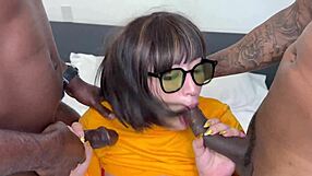 scooby-doo velma solves the mystery of two throbbing cocks deep in her latina holes!
