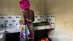 house help petite ebony maid caught cooking. i ride her tight ass in kitchen secretly