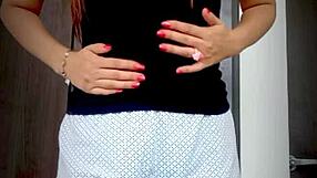 Nympho stepsister's wet pussy masturbation leaks by total accident outdoors