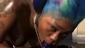 Ebony babe deepthroats big black cock during sweaty workout ride