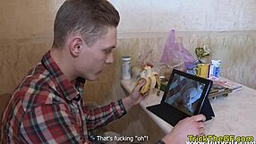 tricked ex-girlfriend blindfolded bound and pussyfucked doggystyle by friend