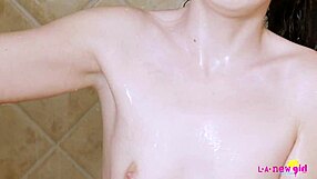 Skinny brunette teen showered after daddy's casting interview photoshoot.