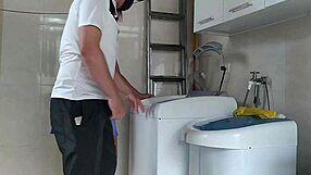 Housewife flashing big ass at repairman fixing washer you watching?