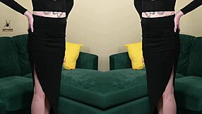 her black two-piece outfit plunges deep showing kit summers natural small tits in photoshoot