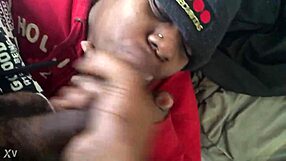 damn this ebony babe sucks black cock so deep craving that cum