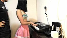 beautiful young woman in pink skirt gets fucked hard while trying to play piano