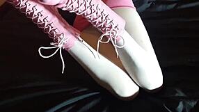Laura's Legs Tease in Pink Platform Heels and Sheer Pantyhose