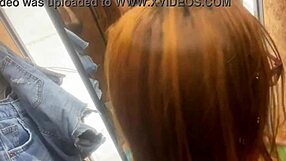 hairy huge ass beaver plugs butt while trying clothes in store solo masturbation