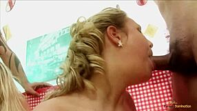 Restaurant Food Fight Erupts into Blonde Milf Group Pussy Pounding