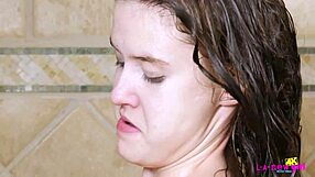 Skinny brunette teen showered after daddy's casting interview photoshoot.