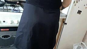 Girlfriend licks my pussy while stepmom cooks - hot kitchen lesbian