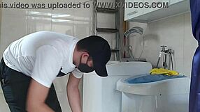 Housewife flashing big ass at repairman fixing washer you watching?