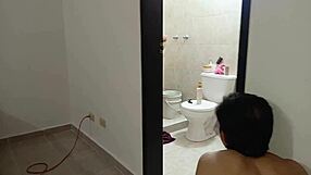 shuddering in ecstasy as busty big ass stepmom orgasms on stepson's monster cock in bathroom