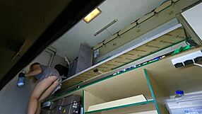 Sexy Hostess Bends for Upskirt Cleaning Hidden Cam POV Views