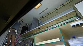 Sexy Hostess Bends for Upskirt Cleaning Hidden Cam POV Views