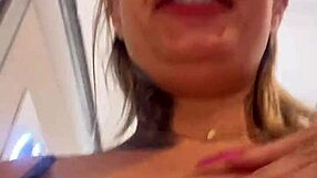 Public vibrator buzzes wet pussy through luxury mall to bathroom squirt