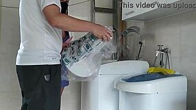 Housewife flashing big ass at repairman fixing washer you watching?