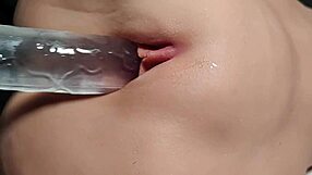 fuck doll double penetrates hairless big pussy closeup with toys