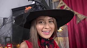 halloween teen 18+ bends over for anal pounding in steamy ffm compilation