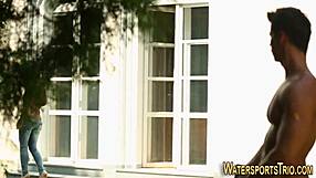 Fetish ho fucks outdoors hard with old guy handjob golden shower