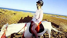 wanna see this cute white african blonde riding outdoors on beach with natural tits?