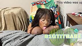 Nerdy big tits yearns for self-sucking thrill