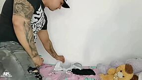 my stepsisters horny stepson jerks his huge cock with my panties so i ride him cowgirl creampie style