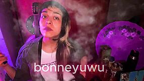 bonneyuwu sucks dildo in miniskirt on bed