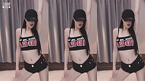 cute chinese girl dances with big tits and slim sexy body.